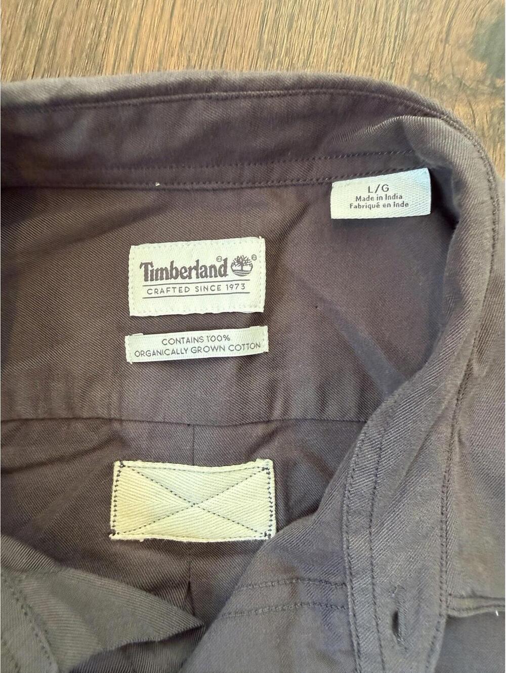 Timberland Organic Cotton Shirt Men Large Brown Button UpLong Sleeve Casual Work